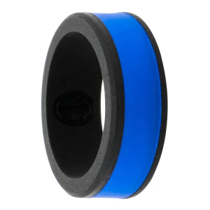 Black Silicone Ring with Blue Centreline