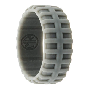Tire Tread Silver Silicone Ring