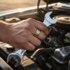Unique gold and tungsten mens ring on mechanic