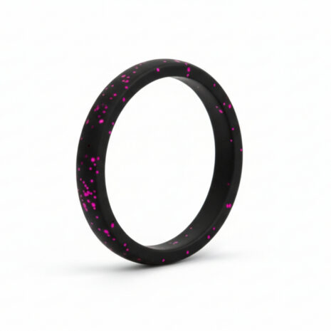 black glitter magenta thin womens silicone ring