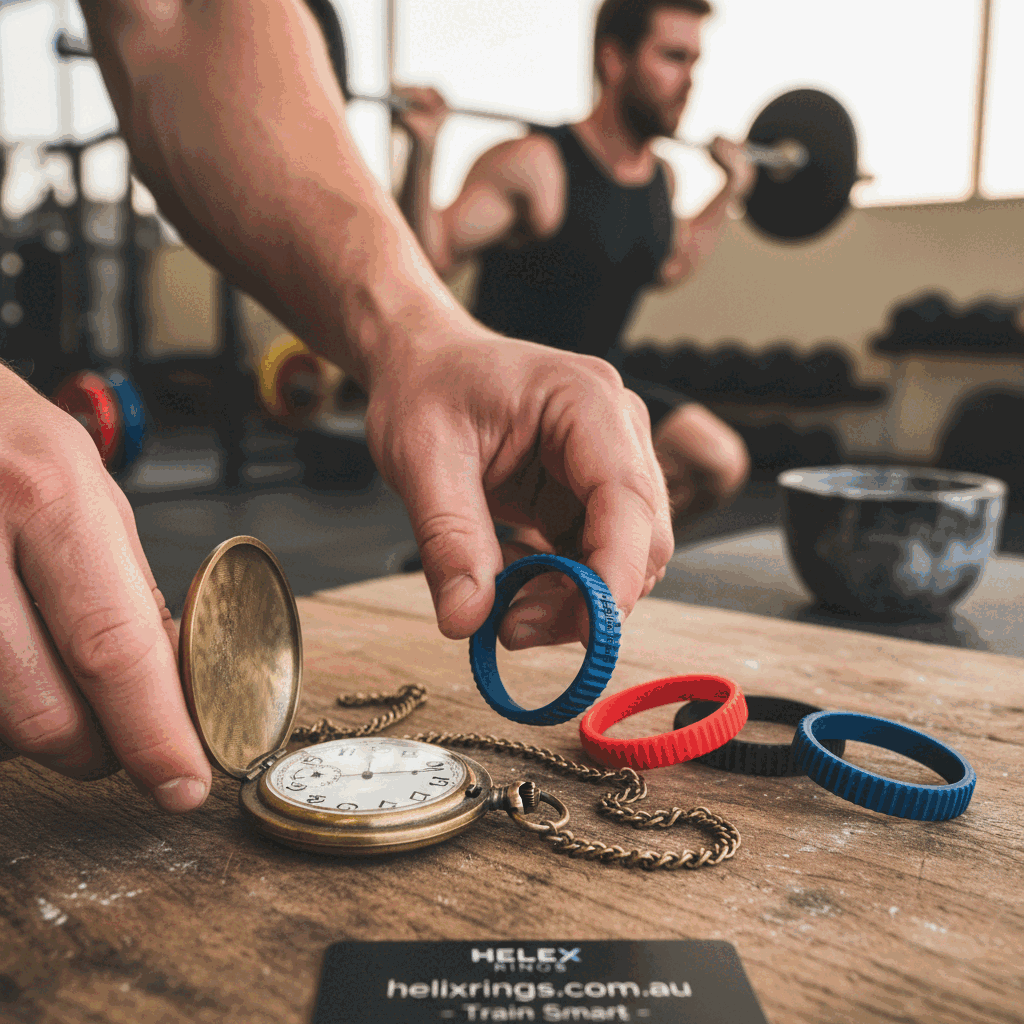 Mid-article supporting image of a person selecting a silicone ring for training and everyday wear