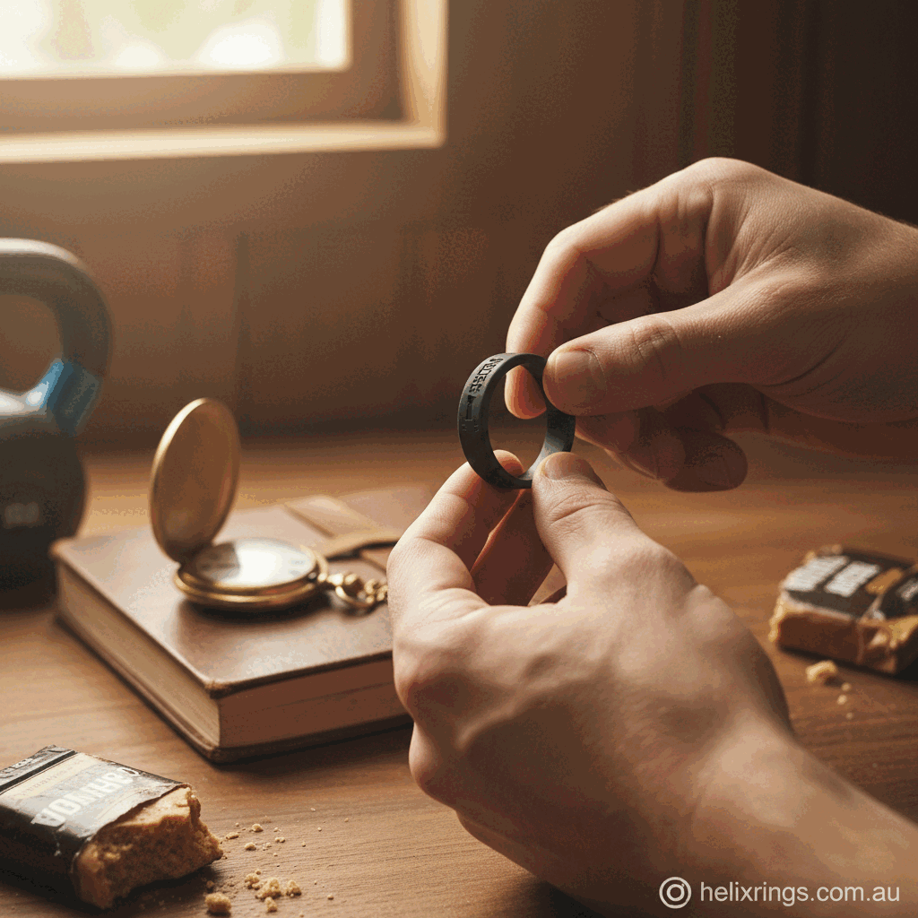 Mid-article supporting image of a person handling or selecting a lifting weights silicone ring for helixrings.com.au