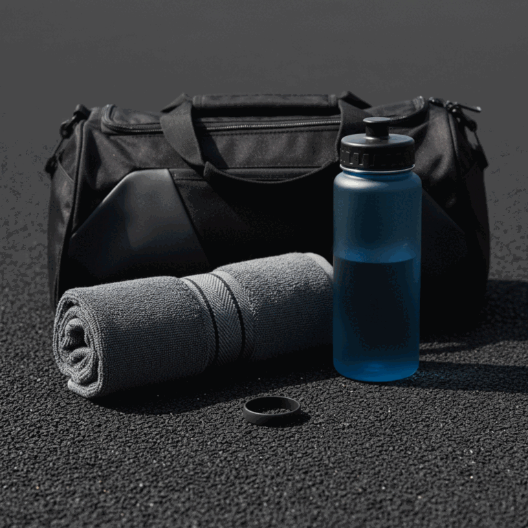 Black silicone ring with gym gear on a dark athletic surface