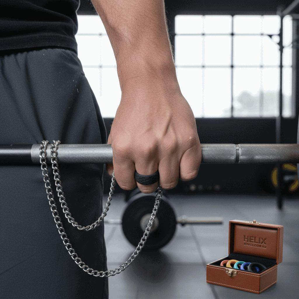 Athlete wearing a silicone ring while training for CrossFit, showing a low-profile everyday fit.