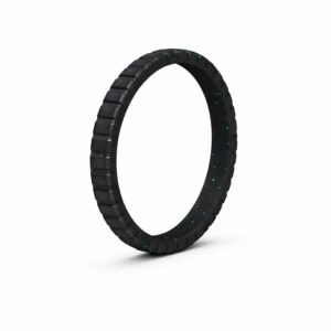 Tetra Thin Black Women's Silicone Ring with Aqua Glitter