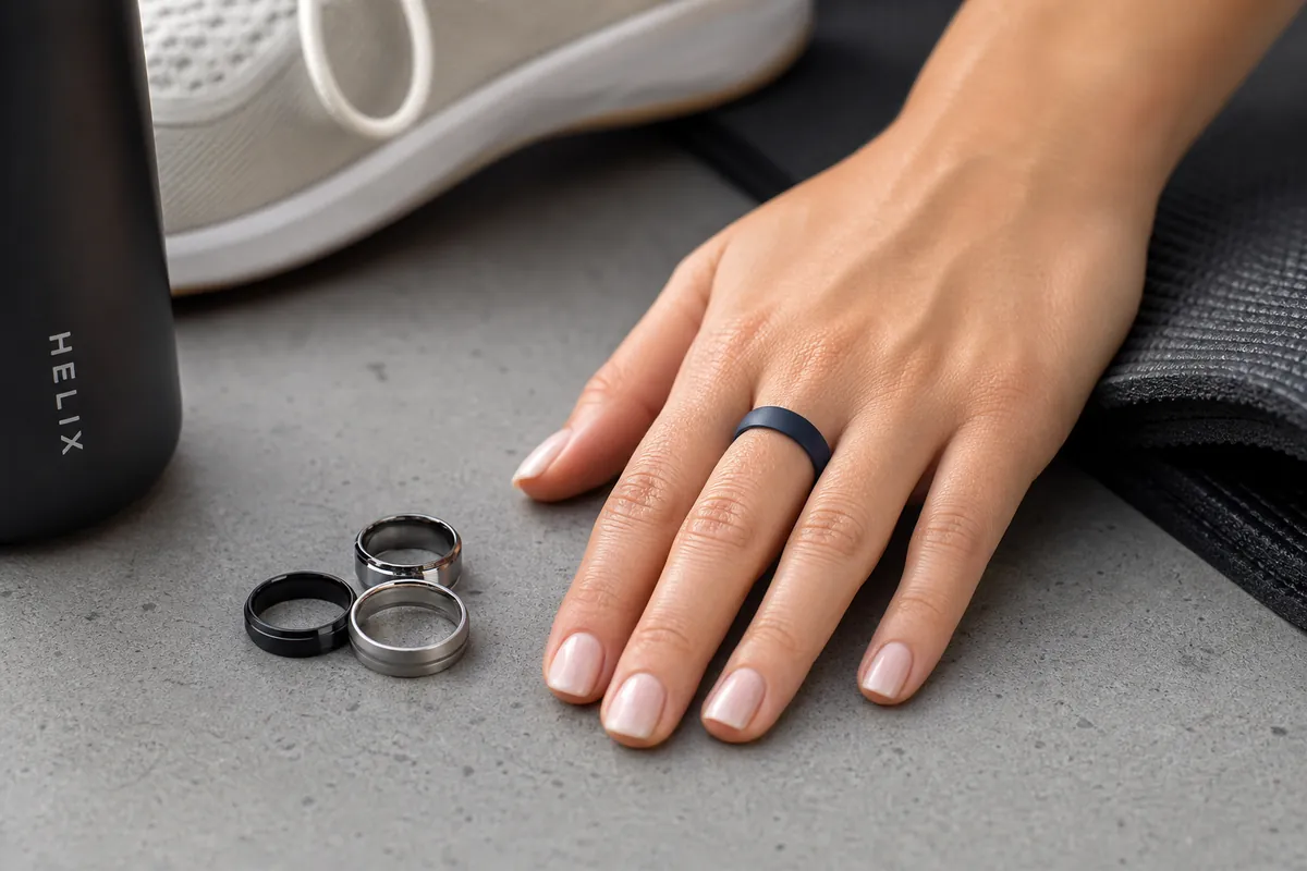 Silicone performance ring worn on an athletic hand