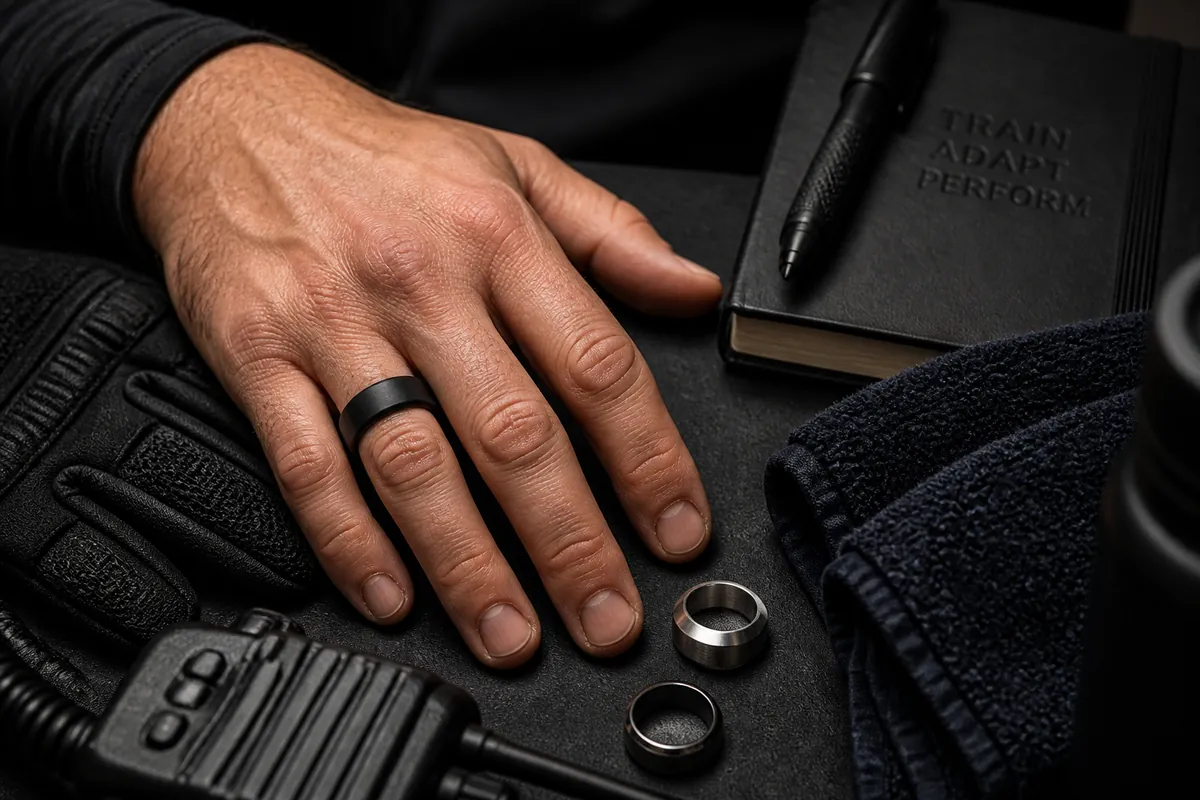 Silicone performance ring worn on an athletic hand