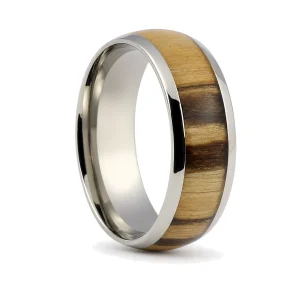 Domed Titanium 8mm Ring With Koa Wood Centre
