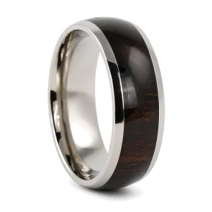 Titanium 8mm Mens Ring With Ebony Inlay