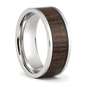 Titanium 8mm Ring With Dark Koa Wood Centre